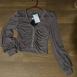 Mittoshop Brown Button Down Ruched Top